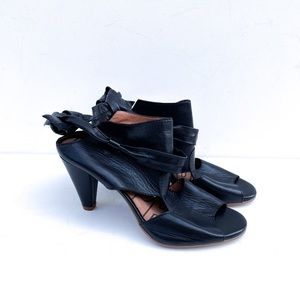 Troopa Back Lace Black Leather Heels